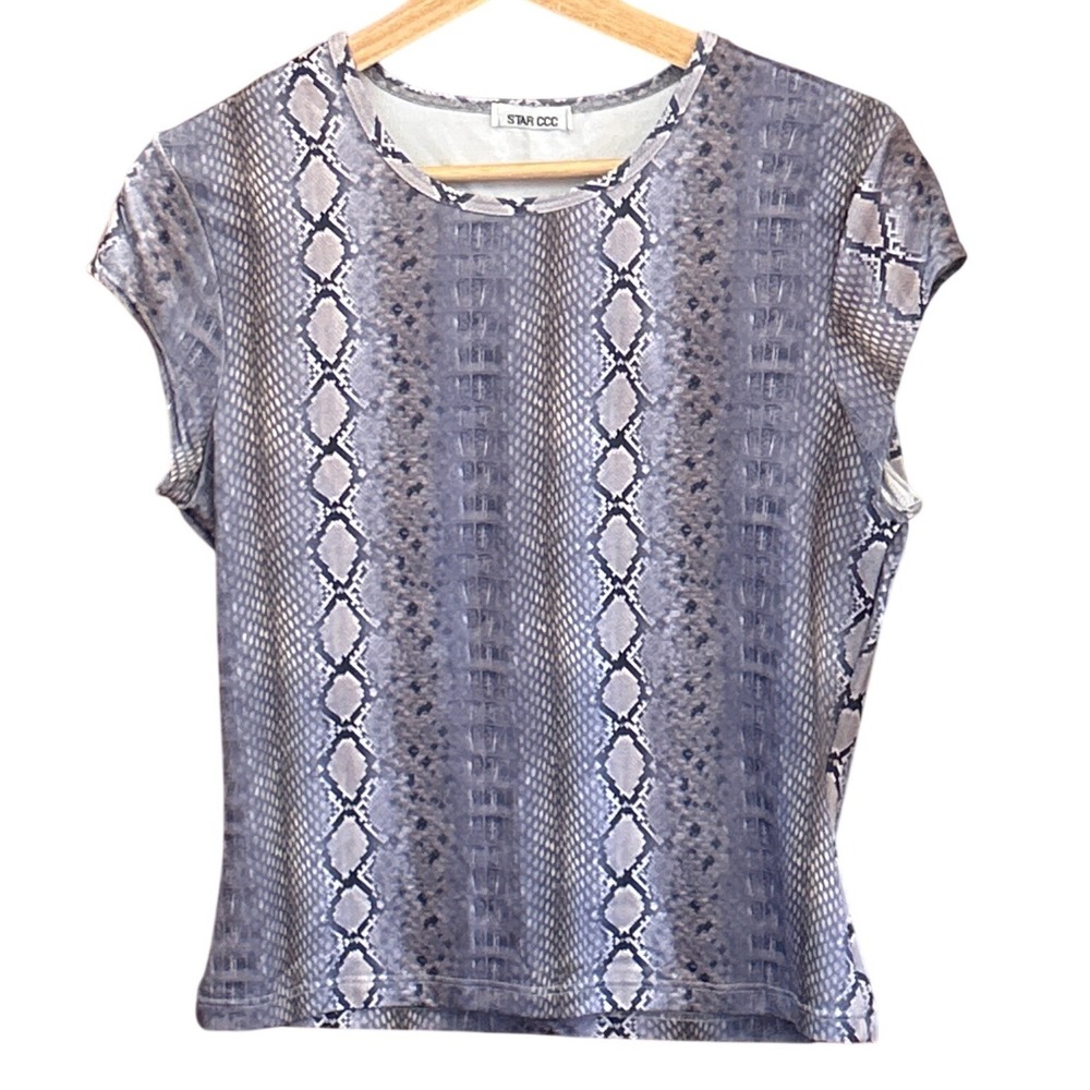 Vintage 90's Style Star CCC Snakeskin Print Cap Sleeve Top Y2K Grunge Sleek